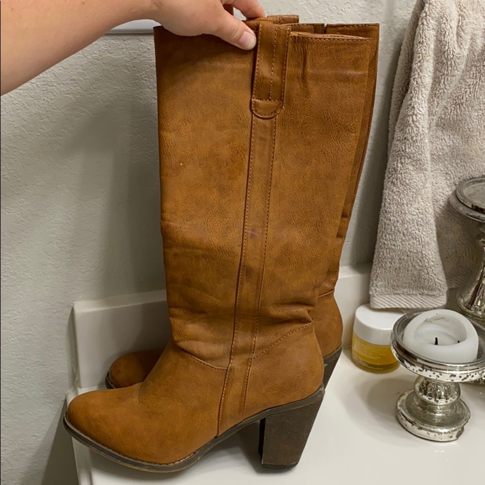 Heeled Cognac Leather Boots